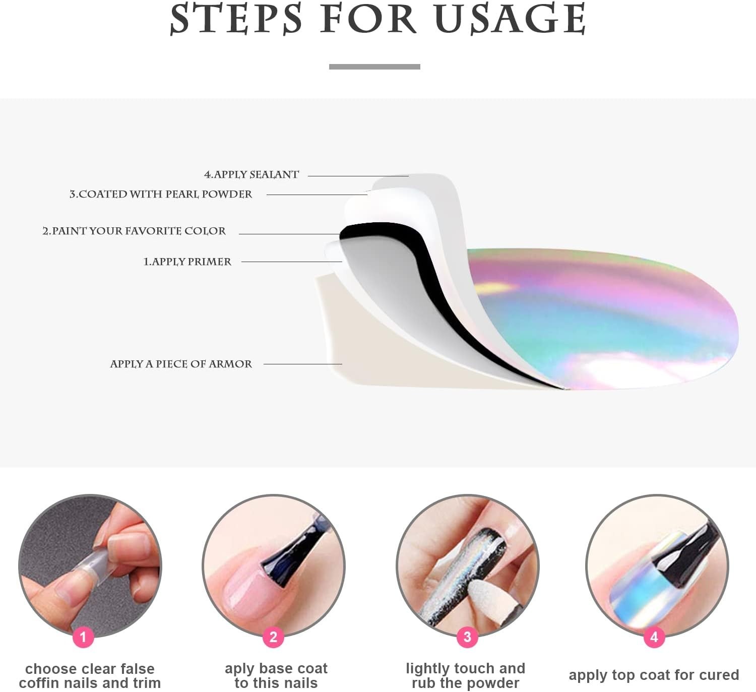 Iridescent Mermaid Chrome Nail Powder White Pearlescent Mirror Effect