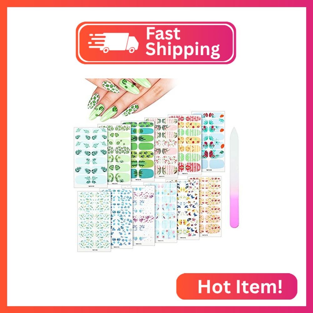 Maitys 168 Pieces 12 Sheets Nail Strips Summer Full Wrap Nail Polish Stickers Wr