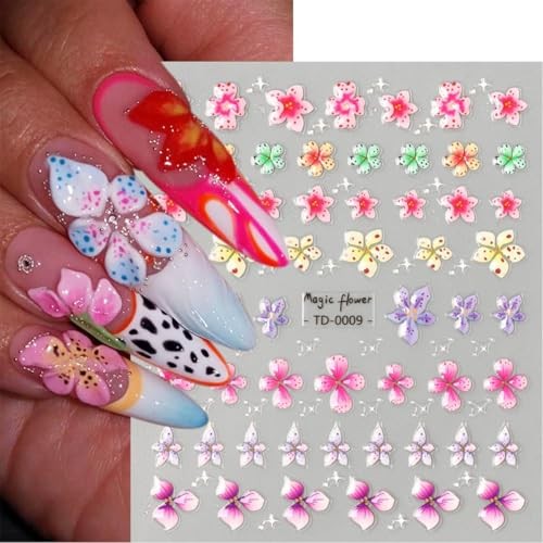 2Pcs Flower Nail Stickers 5D Embossed Lily Spring Flower Nail Stickers Style 3