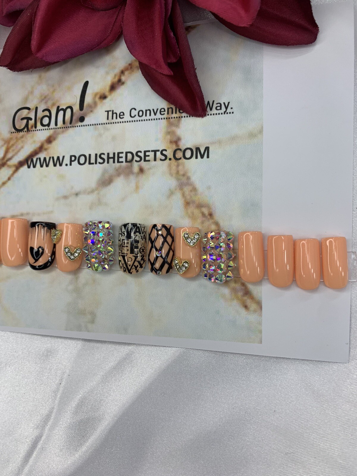 press on nails | Medium Short Square Peach Press On Nail Set