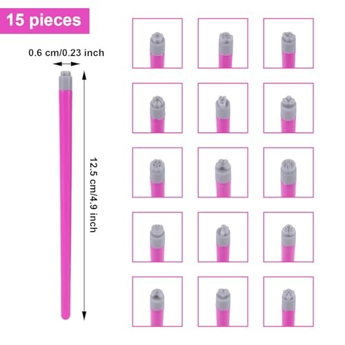 15pcs Nail Art Stamp Pen Set, Nail Flower Design Stamping Pens Nail Graffiti