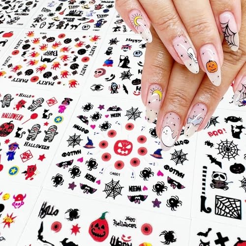 30 Sheets Nail Stickers Pumpkin Ghost Face Nail Charms Decals 3D Self Halloween