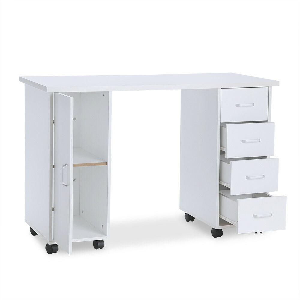 Manicure Nail Table Station Spa Beauty Salon Wheel Desk with Door & 4 Drawers