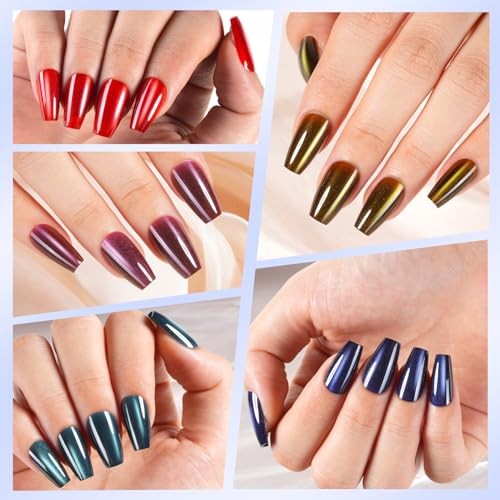 Cat Eye Press On Nails, 150Pcs Coffin Cat Eye Nail Tips, Glossy Glitter Soft