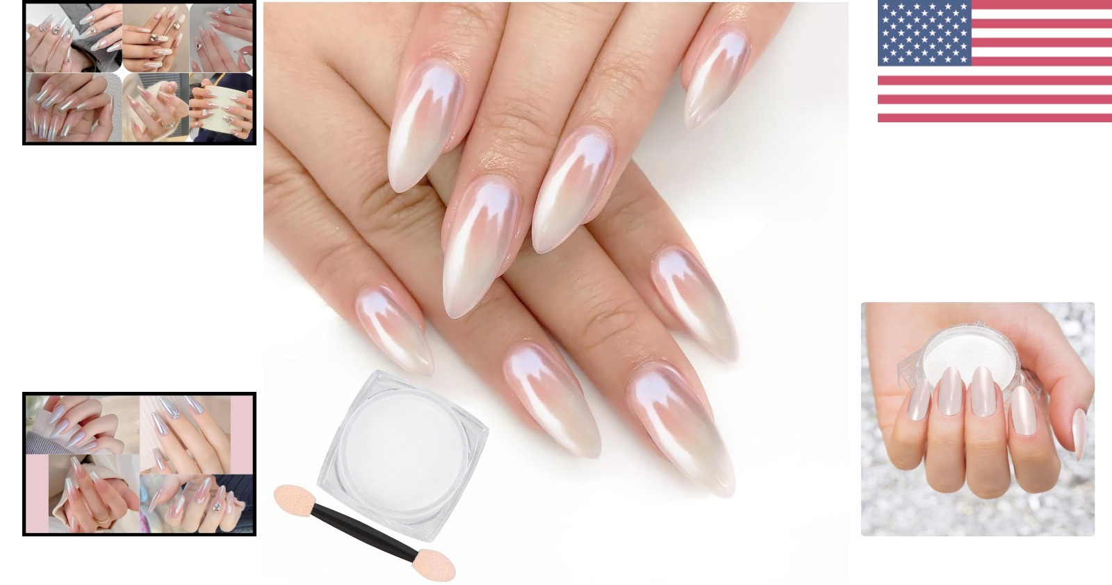Shimmery White Chrome Nail Powder – Versatile Aurora Pigment for Elegant Nails