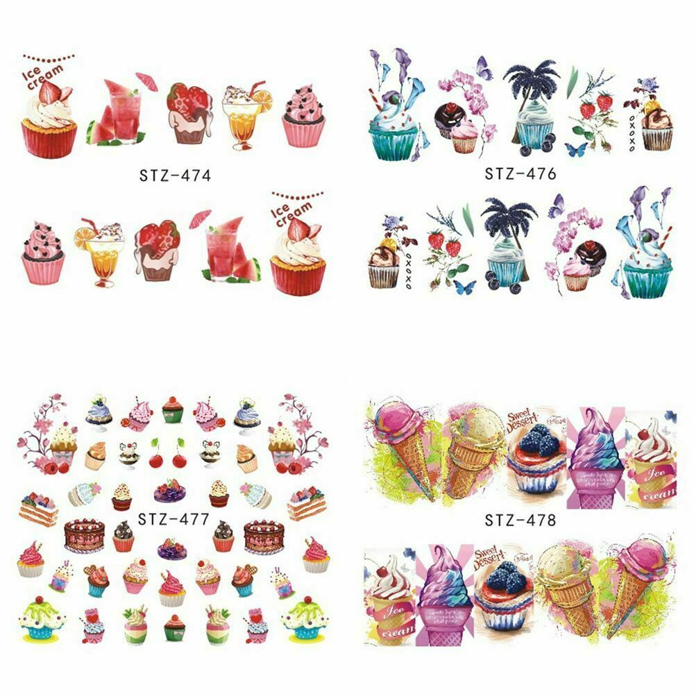 18 Sheets Summer Nail Art Sticker Ice Cream Fruit Strawberry Manicure Decor NS10