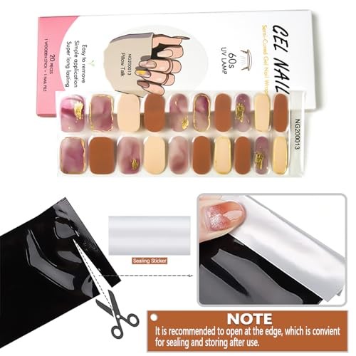 20 Tips Pink Marble Design Semi-Cured Real Gel Nail Polish KIT8 Marble Design