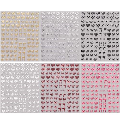 6 Sheets Cute Bow Nail Stickers,Lovely Bows Nail Art Stickers For Nail Designs