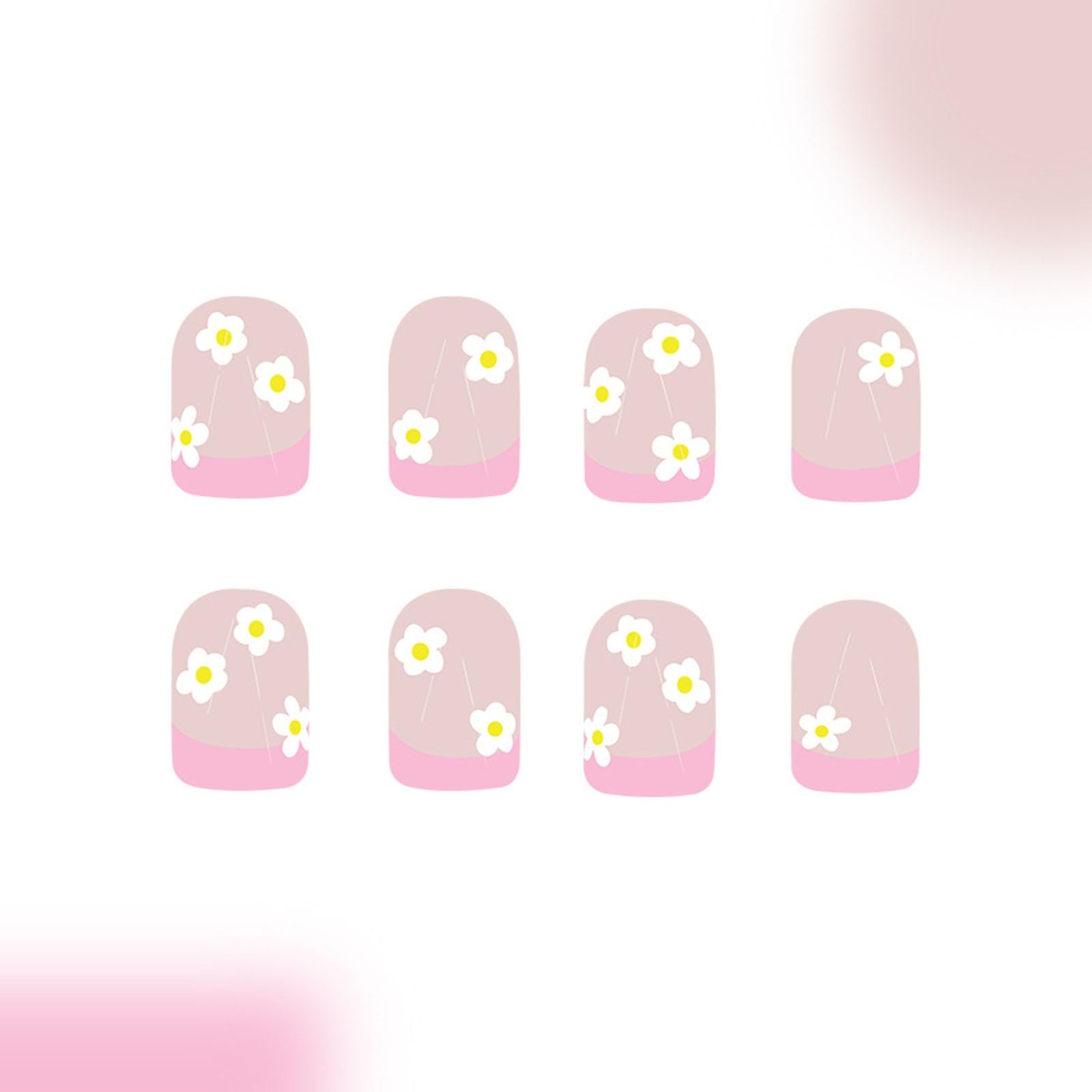 Pink French tip Press on Nails Short Square Fake 24 Fl Oz (Pack of 1),
