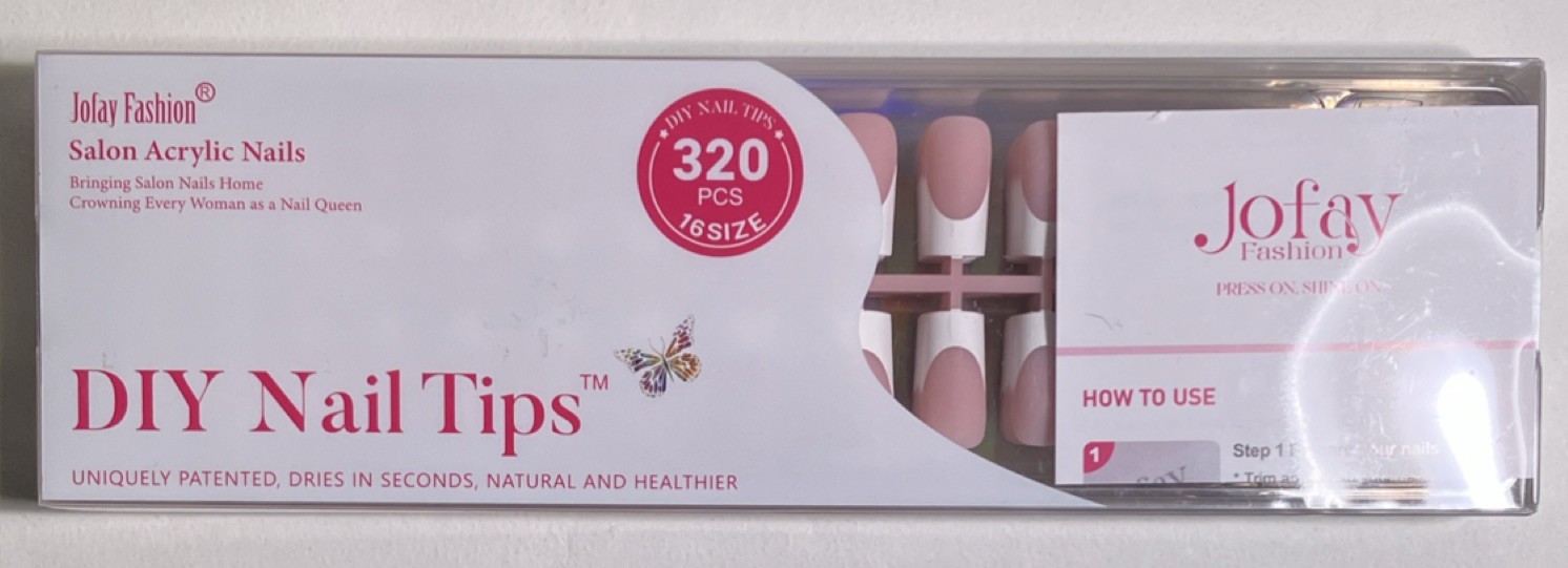Jofay Fashion Press-On Acrylic Artificial Nails French Pink/White 320 pcs