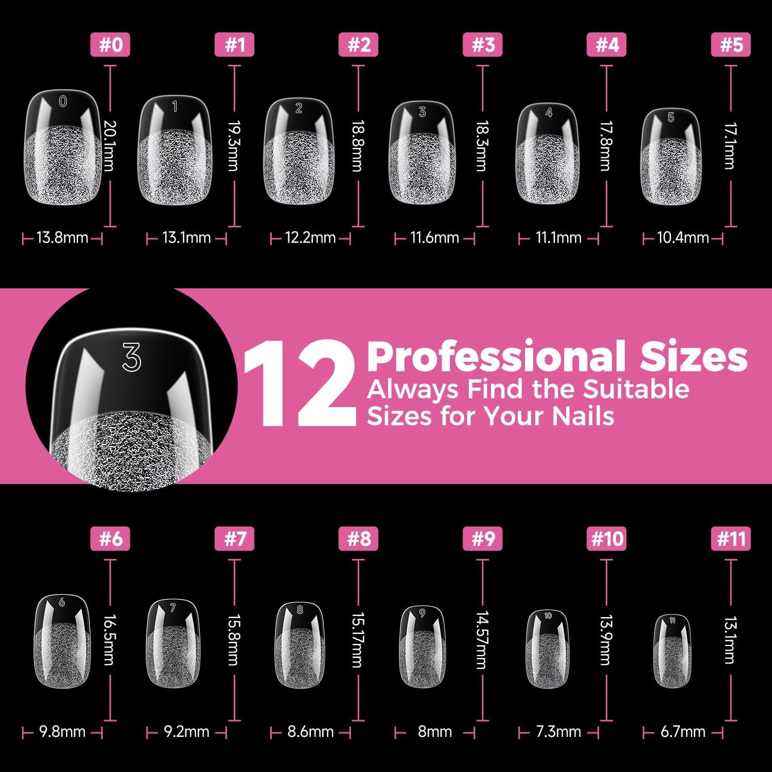 UNA GELLA Gel Nail Tips Square & Squoval Short, 504pcs Short Round Clear
