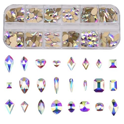 240pcs Flatback Crystals Mix – 12 Styles, Multi Sizes, Glass AB Rhinestones for
