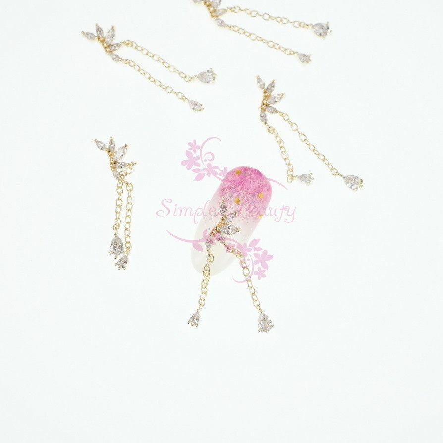 5 Nail Art Jewelry Luxury Zircon Rhinestones 3D Wing Metal Chain Tassel Charms