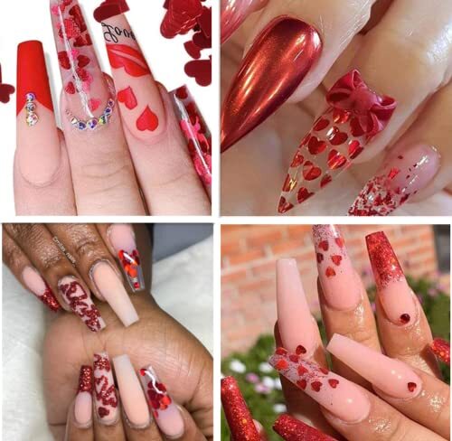 Red Heart Nail Art Glitter Sequins for Valentine’s Day Nail Art Red heart