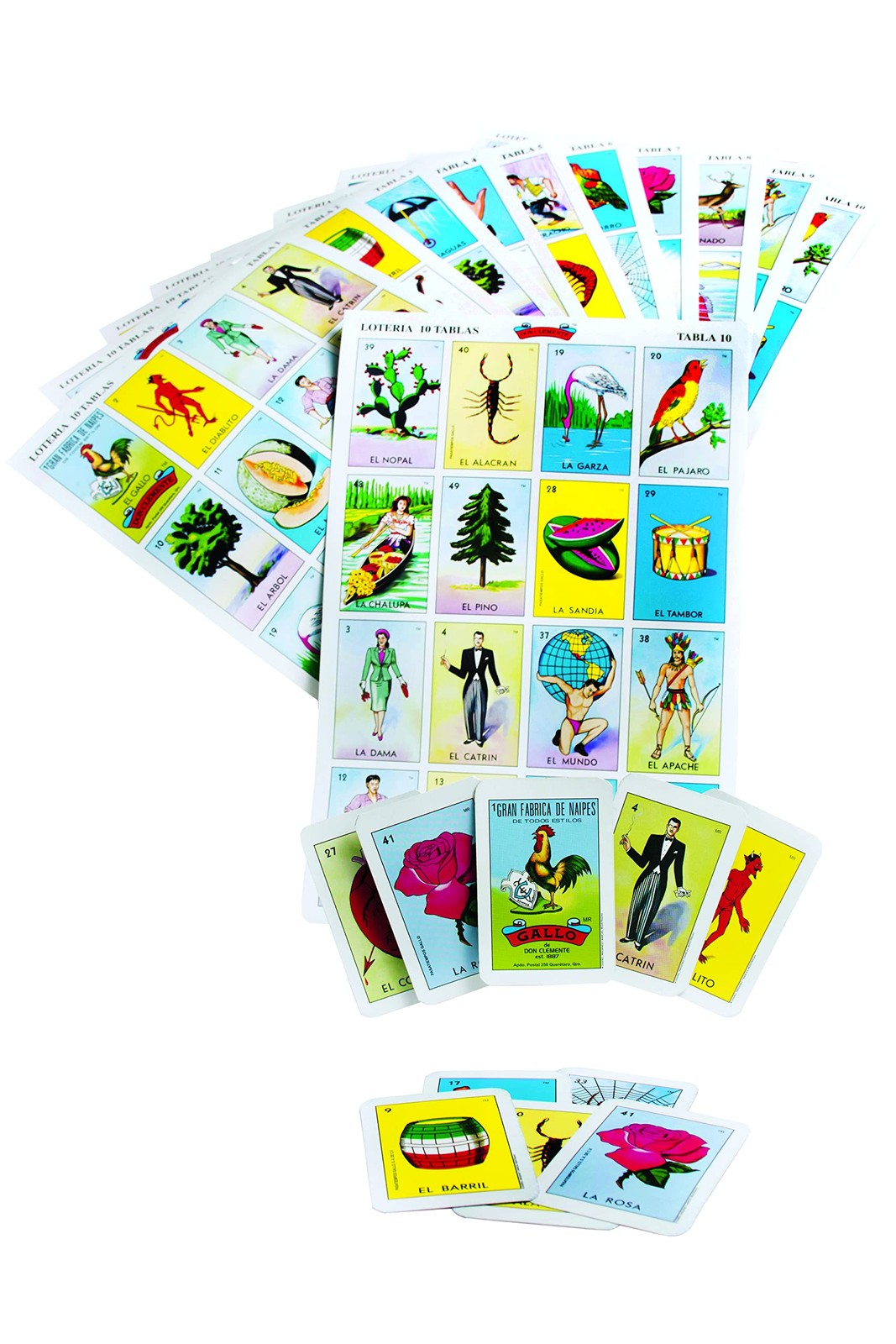 Don Clemente Mexican Jumbo Loteria Set, Deck of Cards Fun and Large, White