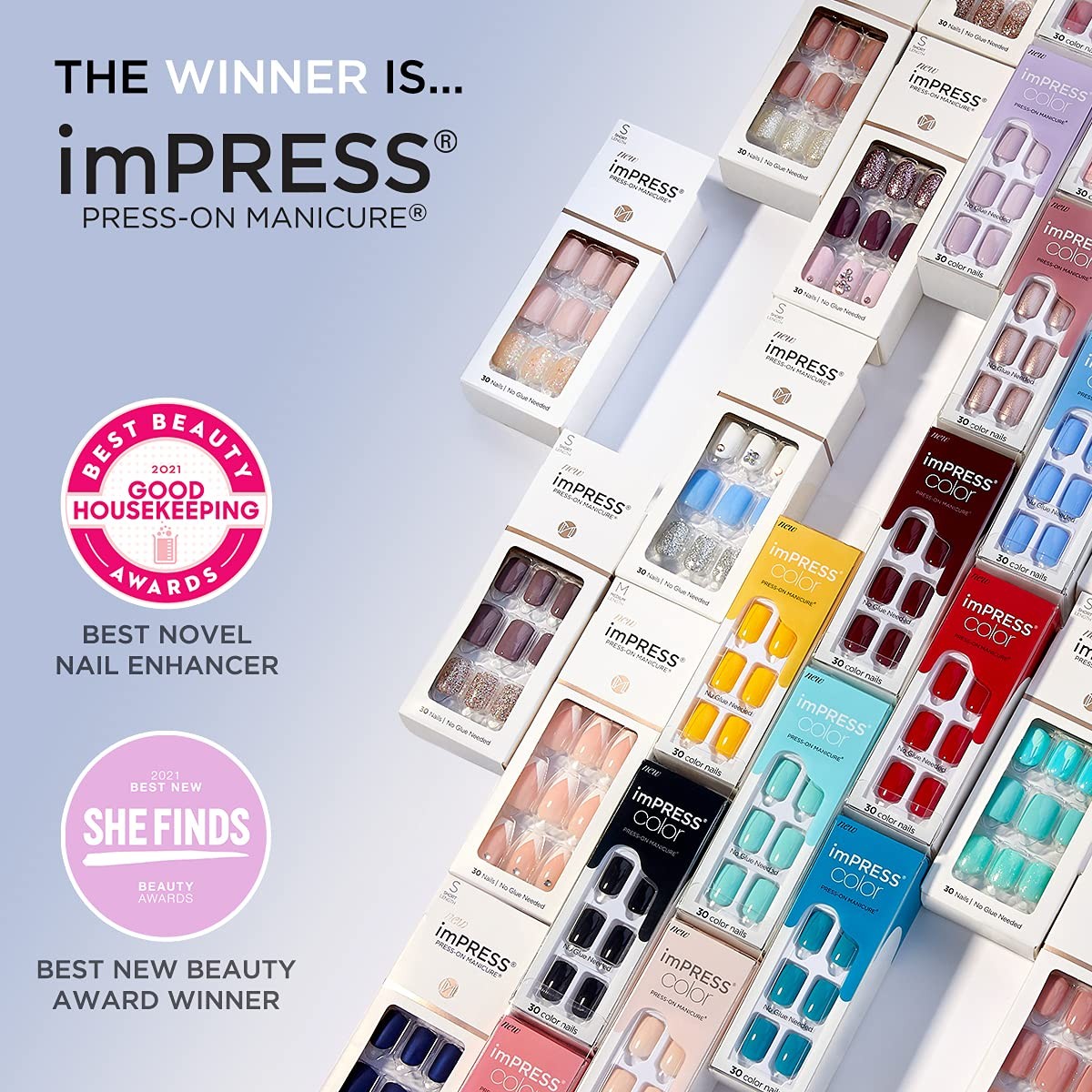 KISS imPRESS Press on Nails, Evanesce, Beige, Short Oval