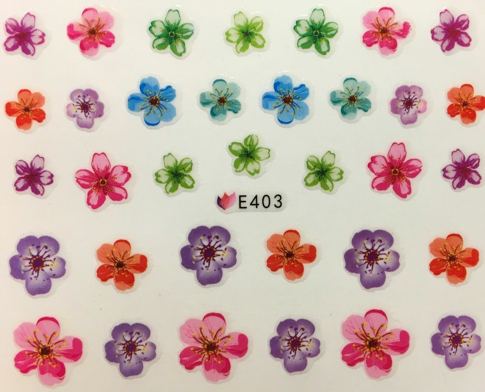 Nail Art 3D Decal Stickers Vivid Multicolored Flowers E403