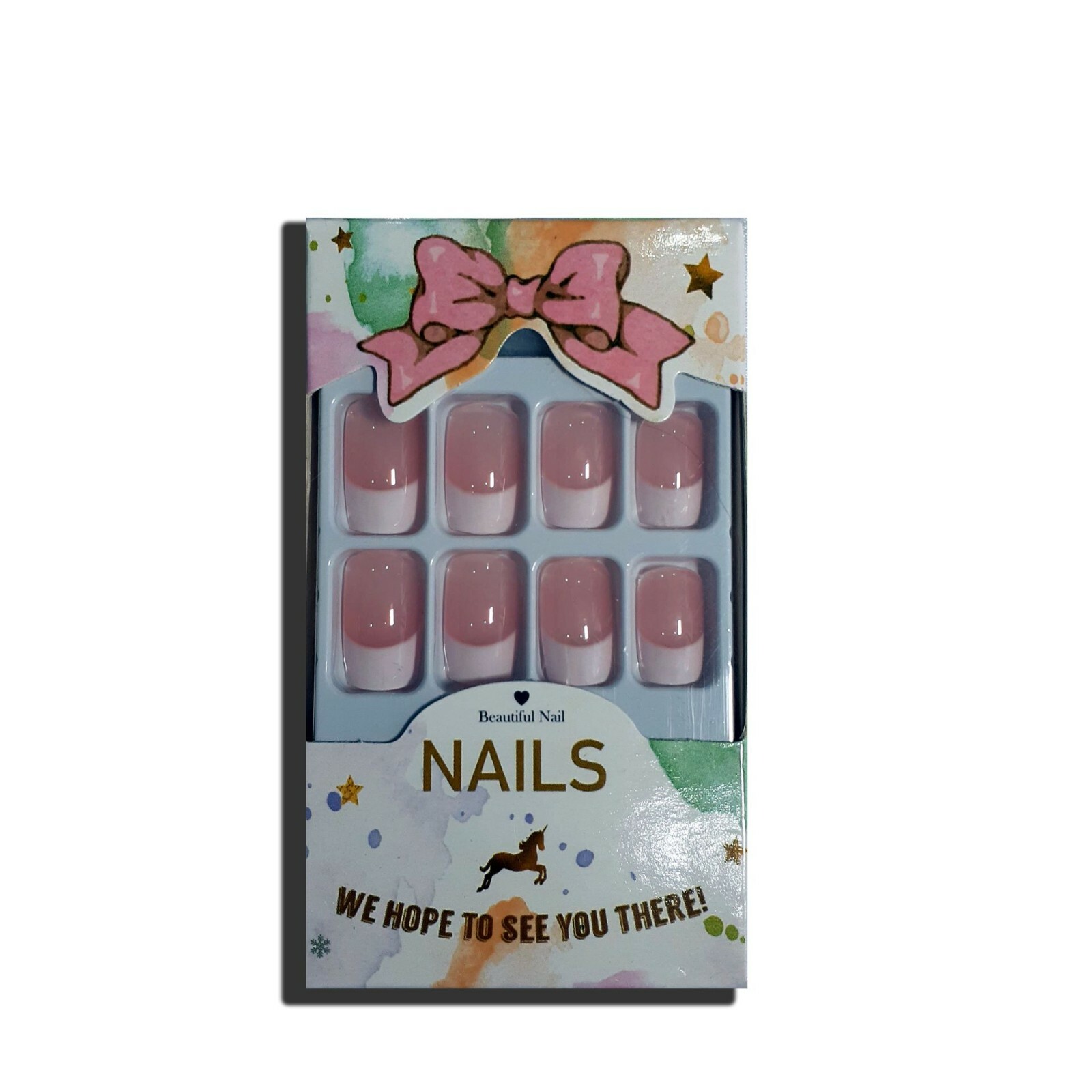 24pcs Press on Nails Ready Fake Nails Nail Art Natural White Color Set