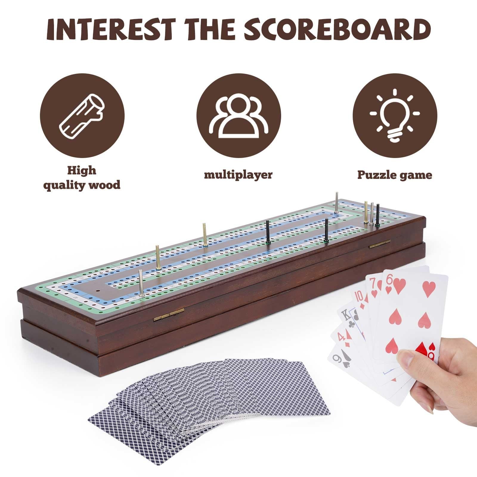 Wooden Cribbage Board Game Set, Premium 15.4″L x 5.3″W x 2.2″H