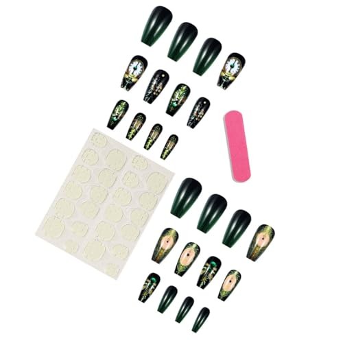 Dark Green Gradient Press on Nails Long Coffin 1 Fl Oz (Pack of 1) Green Gold