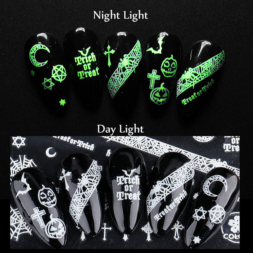 Luminous 3D Nail Stickers Glow In Dark Halloween Decals Nail Art Decoration New