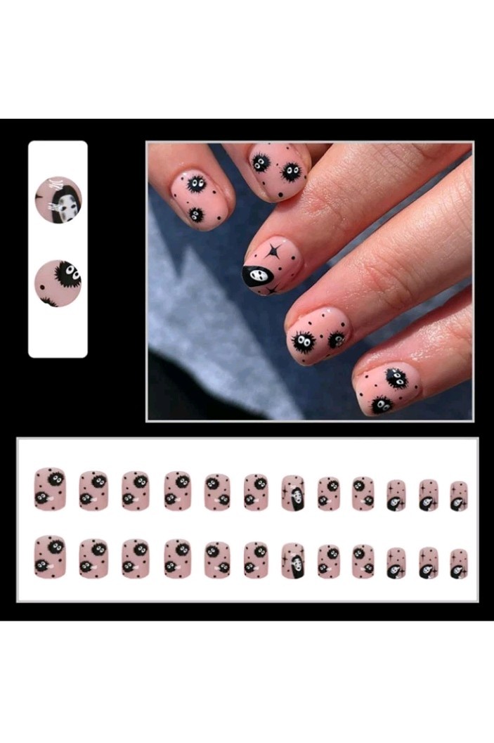 Halloween Ghosts Press On Nails NEW -Square -Black/White -24 Pcs -Do-It-Yourself