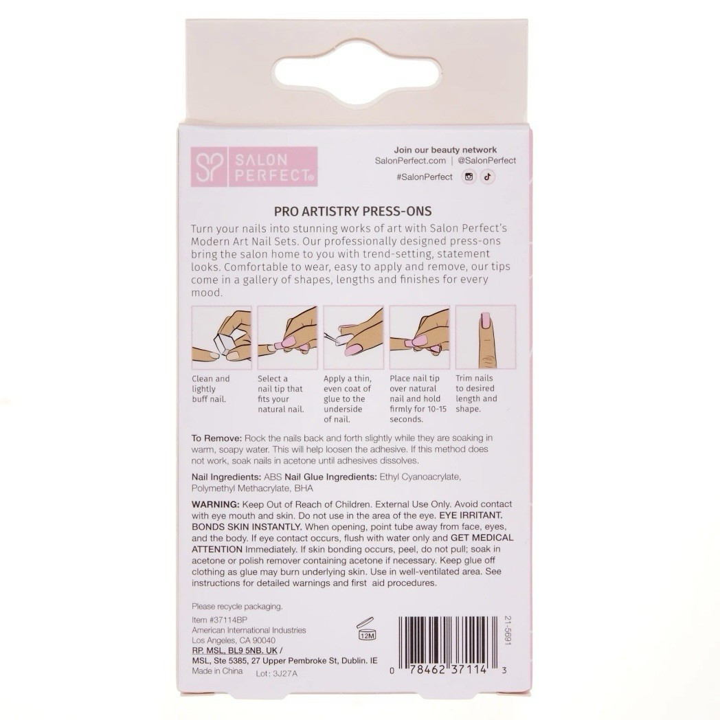 Salon Perfect Modern Art Press On Nails Matte Almond Glossy Swirl Design, 30 Pcs