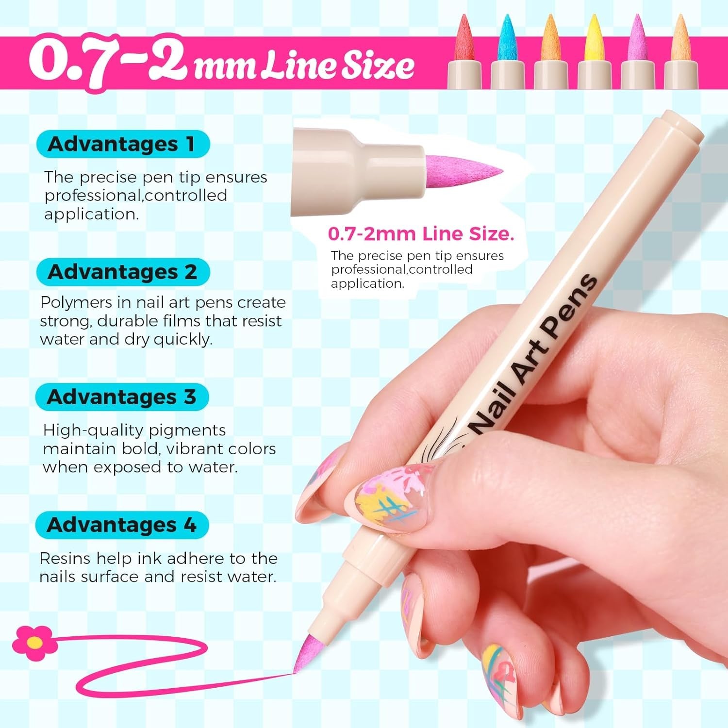18 Color 3D Nail Art Pens Set, 0.7MM Nail Polish Pens for Nail Art Dotting