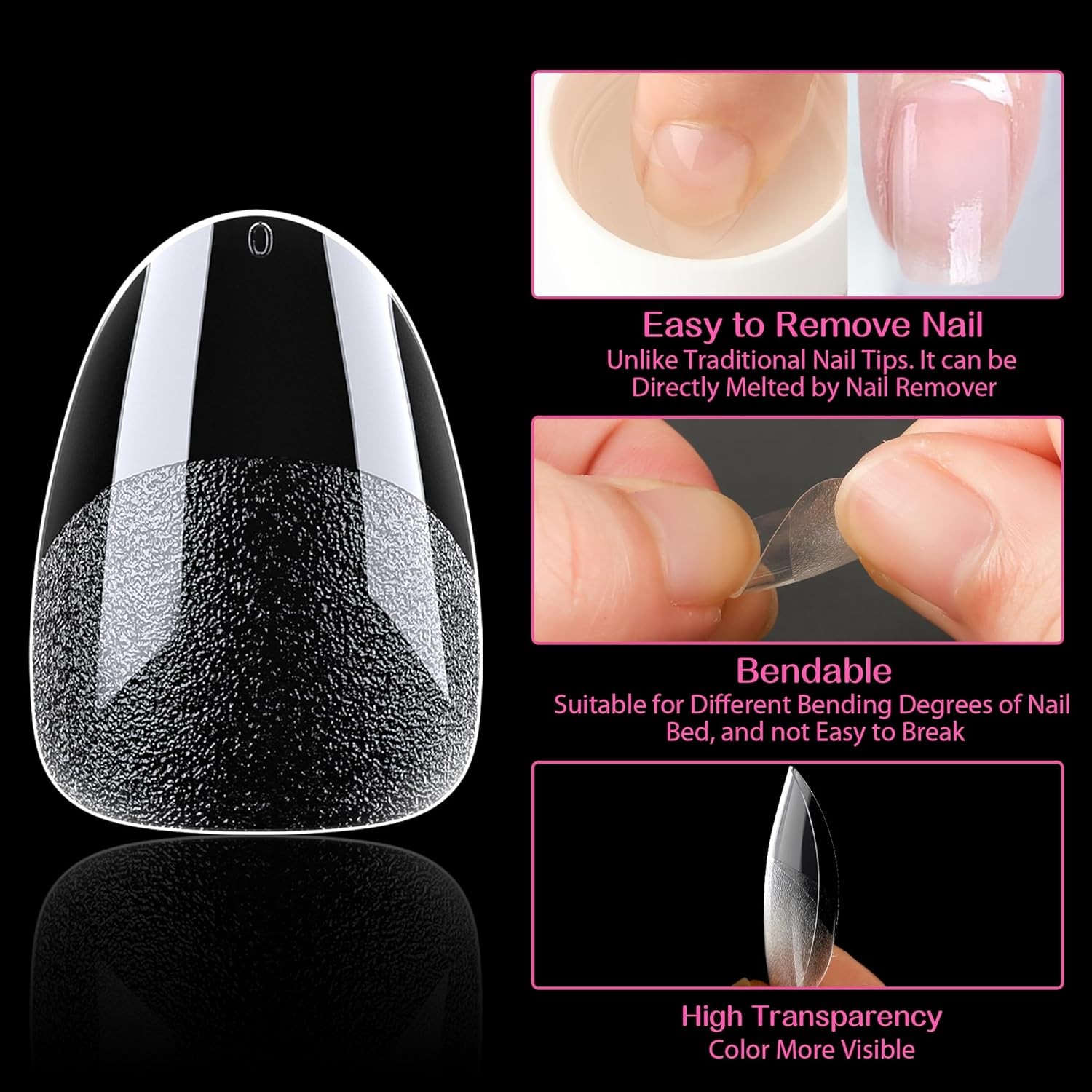 UNA GELLA Extra Short Almond Nail Tips 504PCS Full Cover Soft Gel Clear Fake