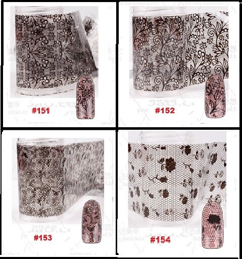 16 – 32 Sheets Black/White Lace Nail Art Wraps Transfer Foil Nail Art Decor