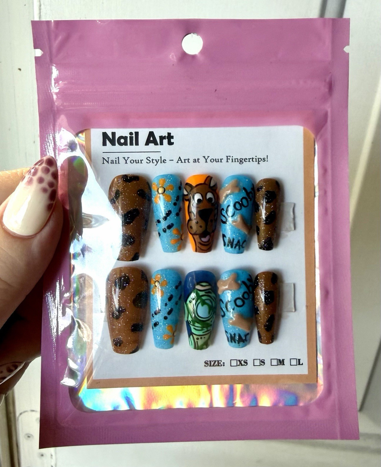 Hand painted scooby doo press-On Nails Long Coffin Full Cover