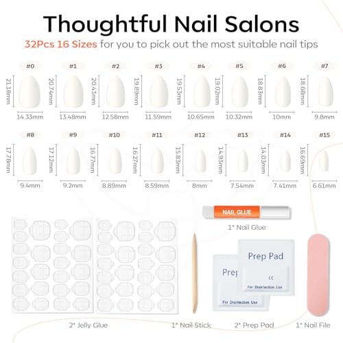 Milky White Press on Nails Almond, Christmas Short Almond Fake A6-Milky White
