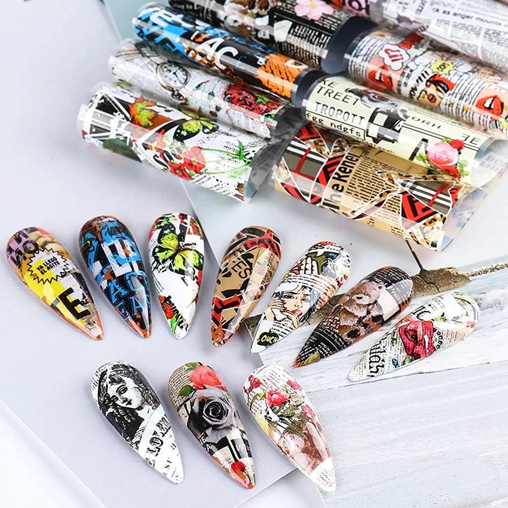 Retro Newspaper Nail Art Foil Transfer Stickers,Nail Art Supplies Holographic Na