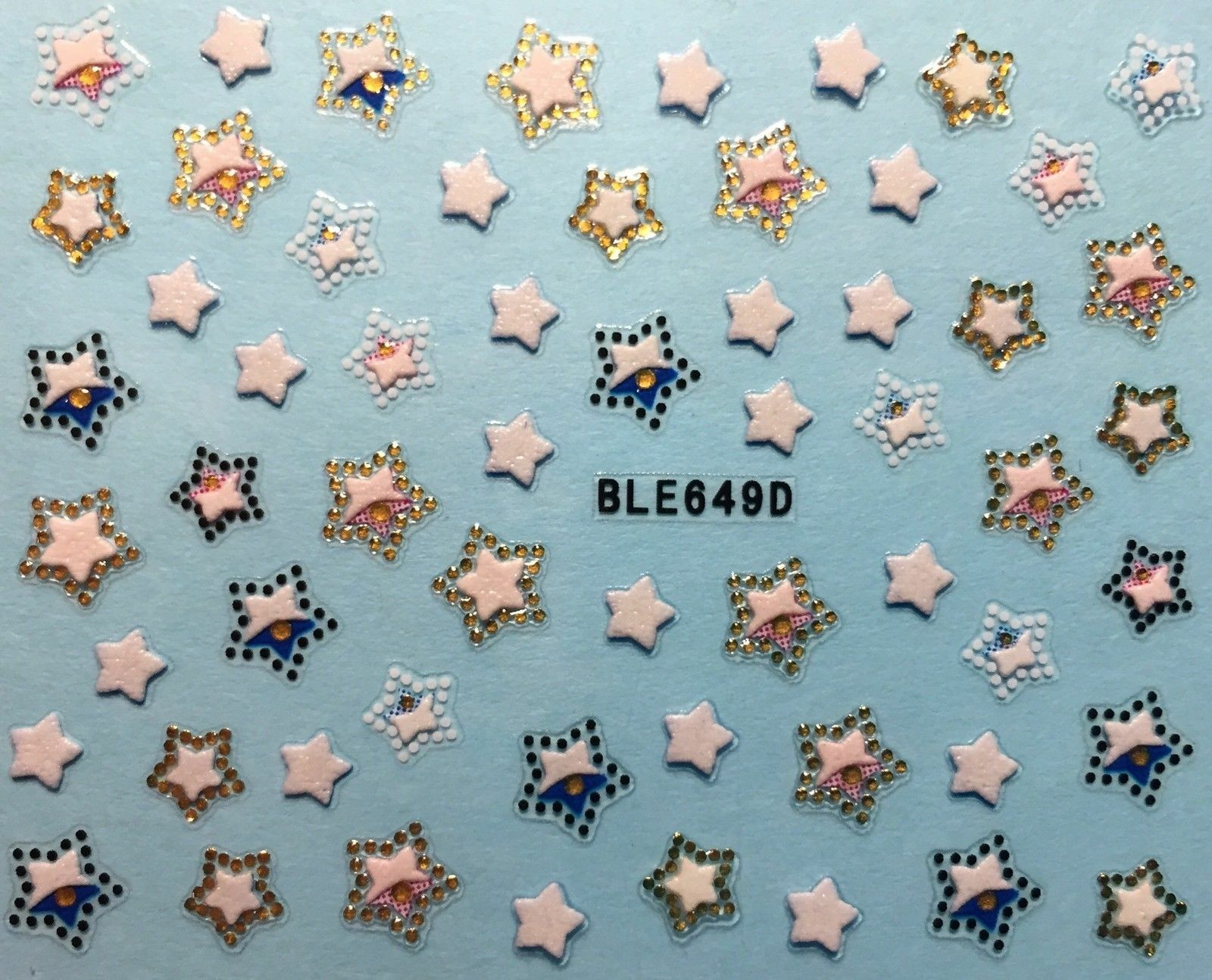 Nail Art 3D Decal Stickers Stars Red White Blue Gold BLE649D