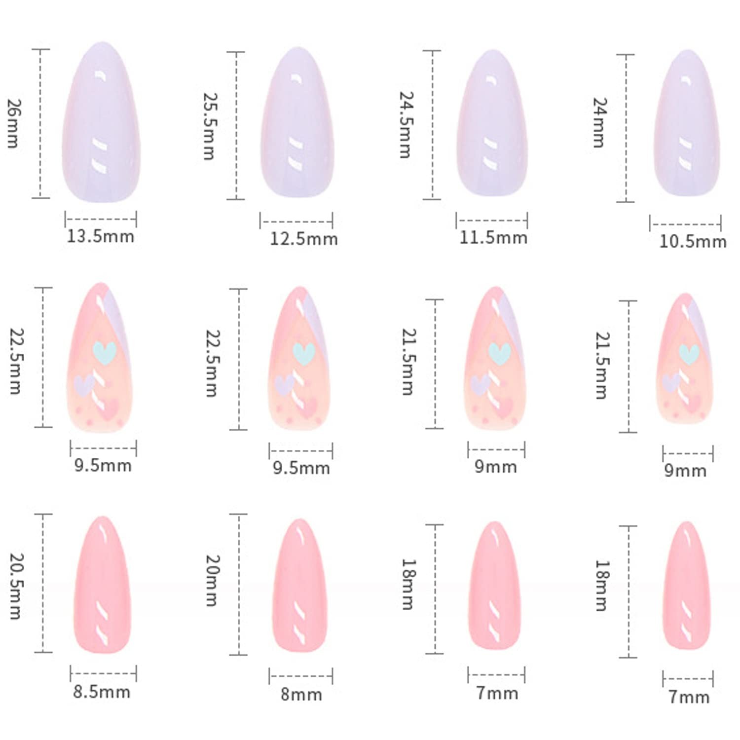 Press on Nails Pointed Medium Length, 24Pcs Full Cover Reusable False Nails K…