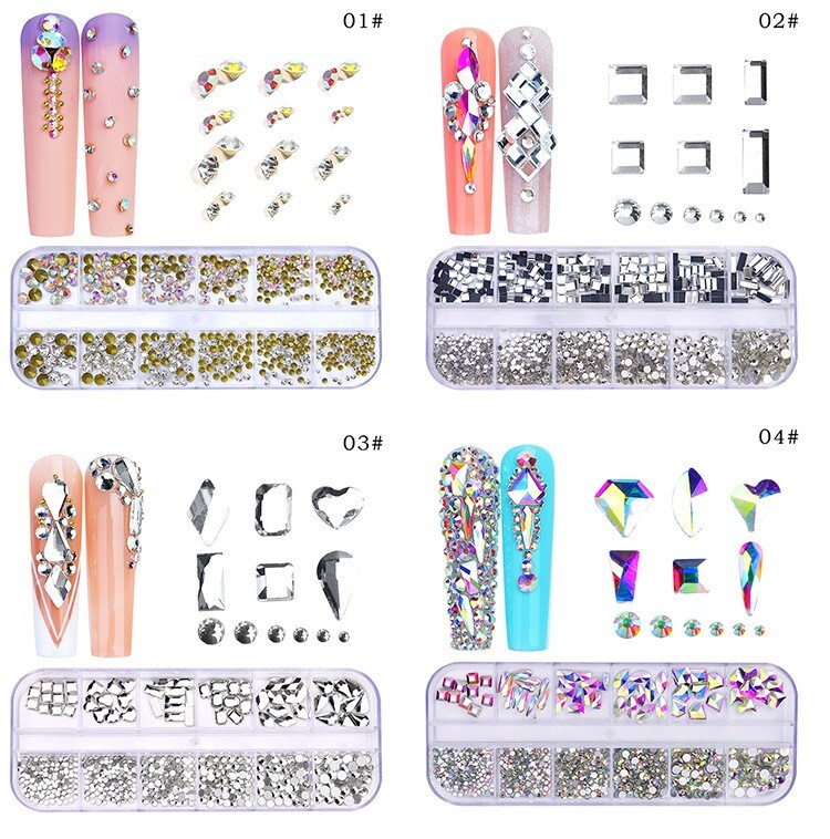 1 Box 3D Glitter Mix Gems Nail Rhinestones for Nail Art Tips Decoration DIY