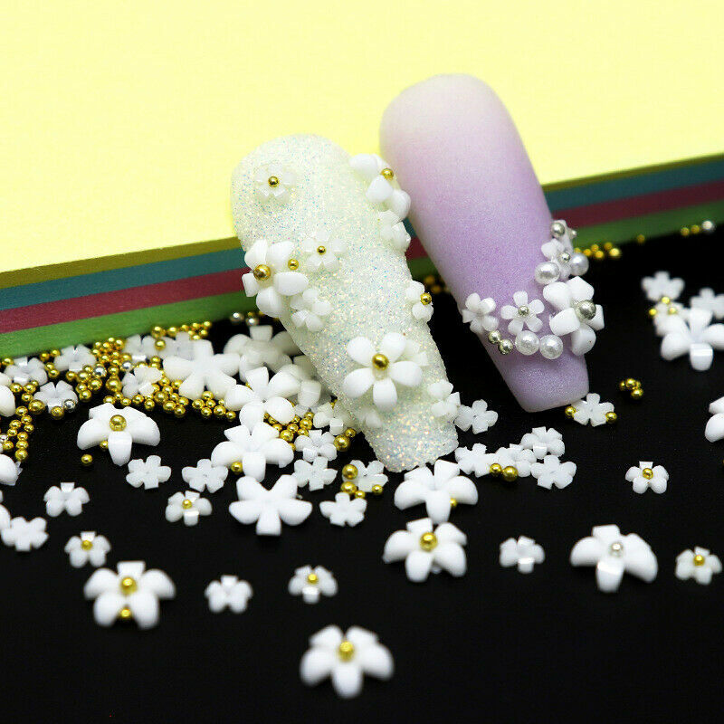 3D Acrylic Flower Nail Art Decor Mixed Size Ball White Rhinestones Manicure NH9