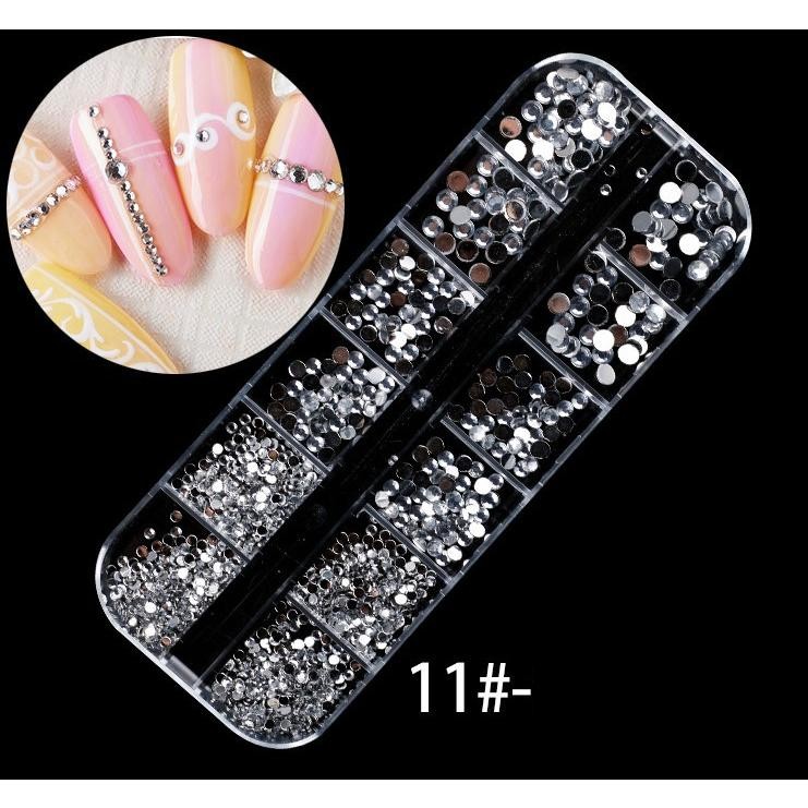 12-Grid DIY Nail Decoration Kit, Flatback Rivets & Multi-Color Rhinestones Set