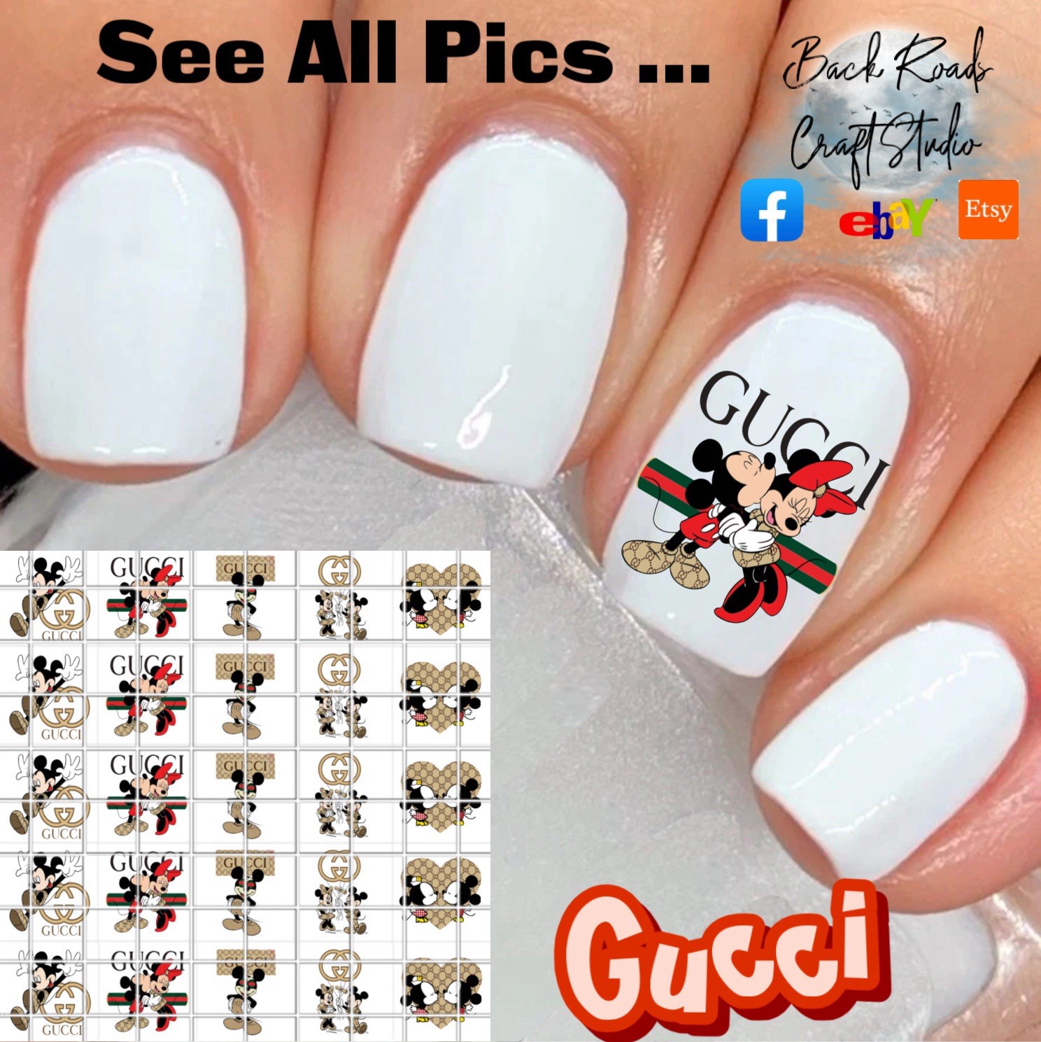 Gucci Waterslide Nail Art Decals Set Of 50 Instructions & Bonus Use On Any Craft