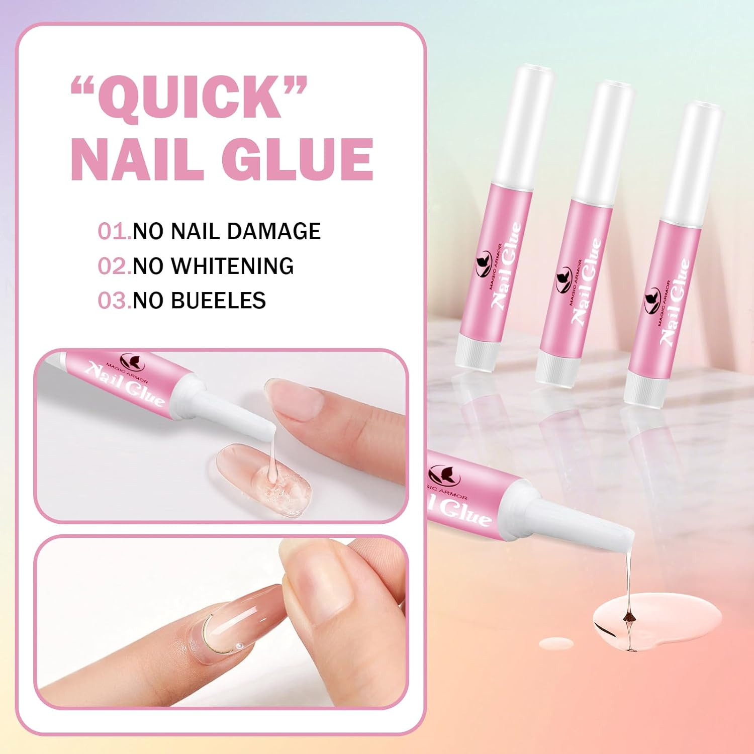 15PCS Nail Glue for Acrylic Nails, Professional Nail Tip Glue for Fake Nails Bro
