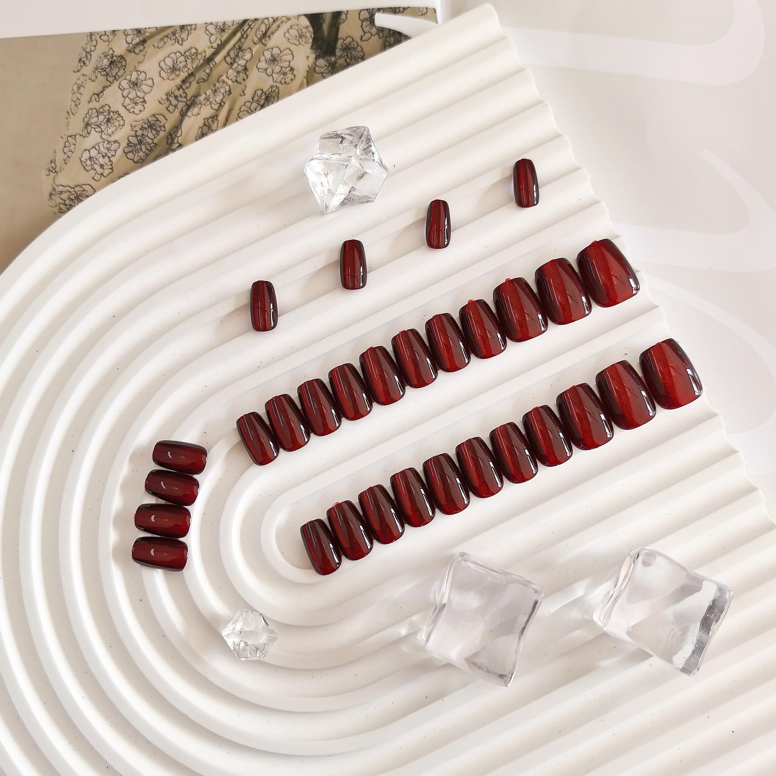 Cat Eye Dark Red Press on Nails Short, 30 Pcs Acrylic Press on Nails Square, …