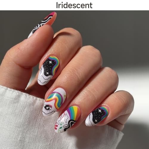 Semi Cured Gel Nail Strips | 28 pcs Gel Nail Strips Work with Any UV Iridescent