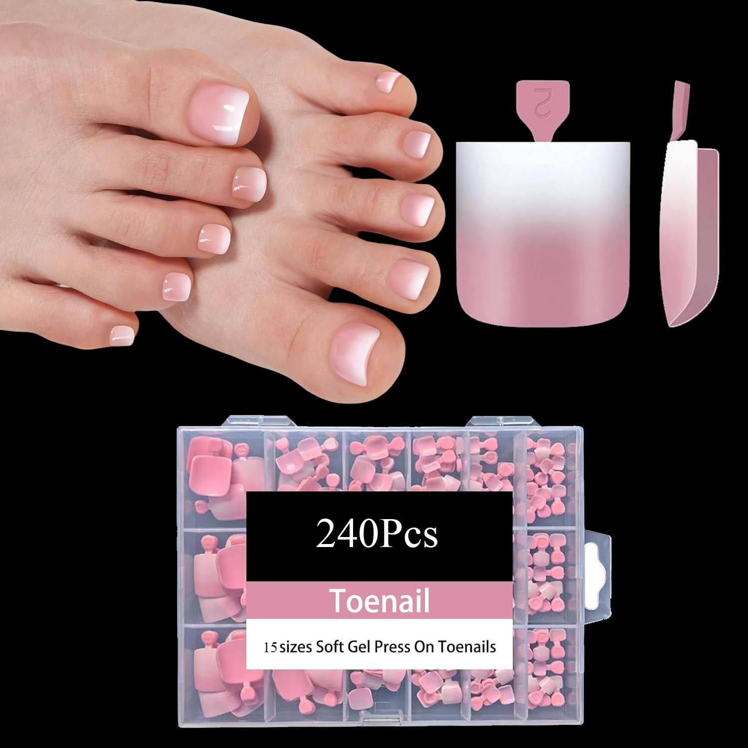 Brown Toe Nail Tips, 216Pcs Short Press on Toenails for Women, Soft Toe Nail Pre