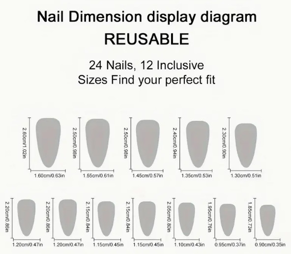 24 Pieces Press-On Nails Long Almond Glossy Red & Black Glossy Flower Print