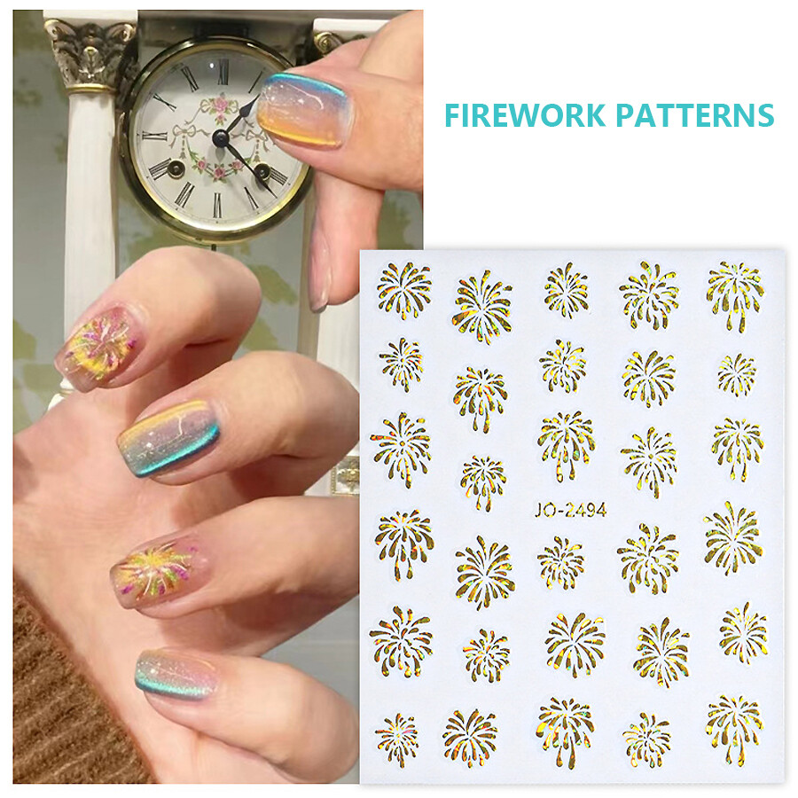 Dazzling Nail Art Stickers, Trendy Cat Eye Fireworks Decals, Glitter Flake Set