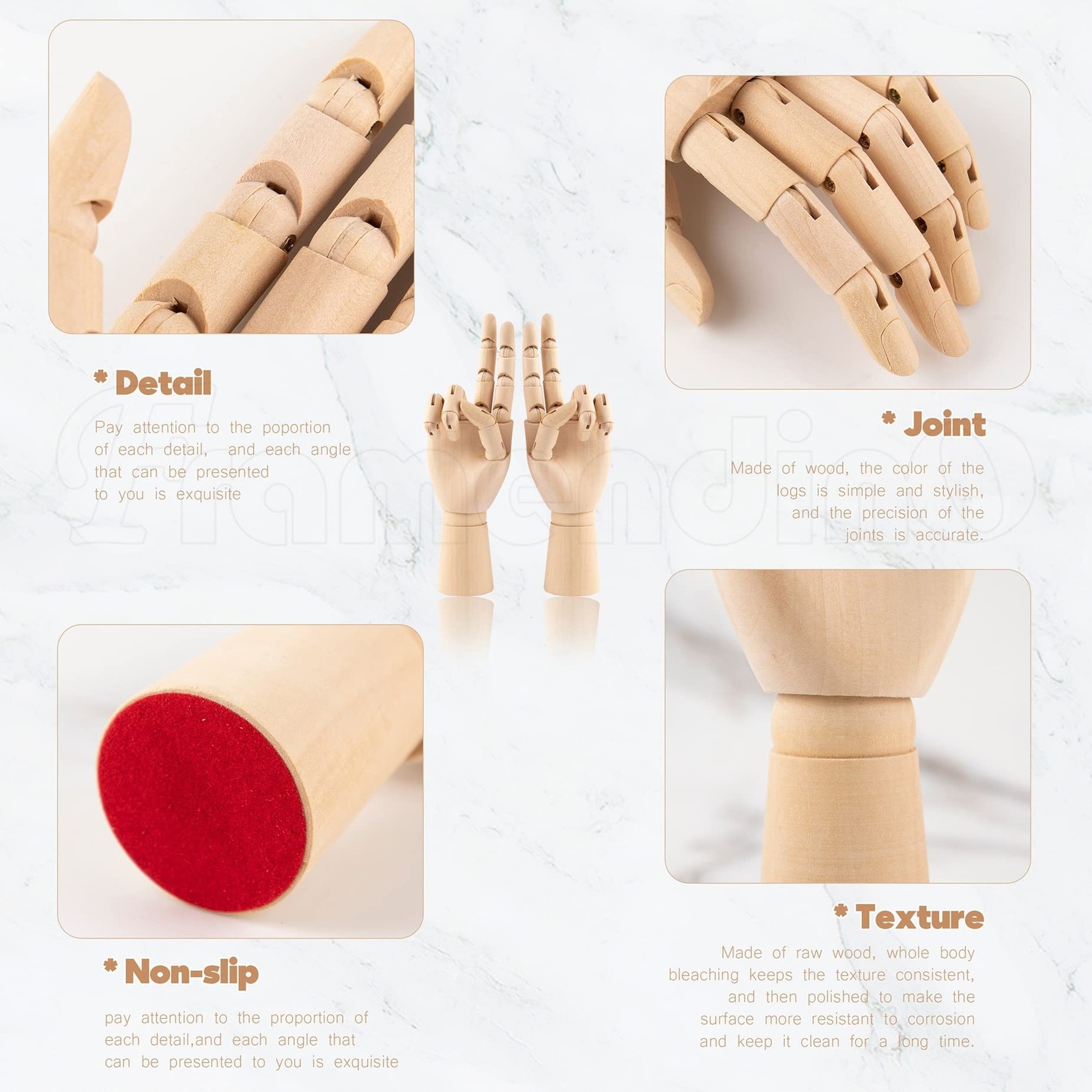 Framendino, 2 Pack 7″ Flexible Wood Hand Model Wooden Mannequin Right Left Dr…