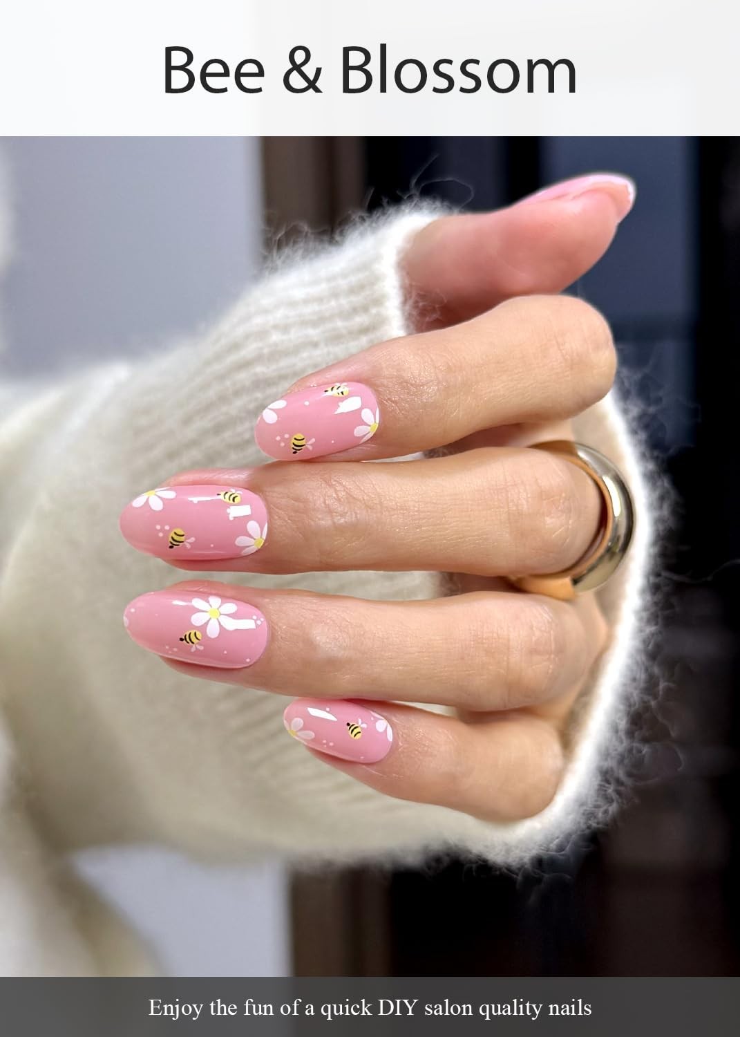 AutyaMee Semi Cured Gel Nail Strips (Bee & Blossom), 20 Pcs Gel Nail Wraps, S…