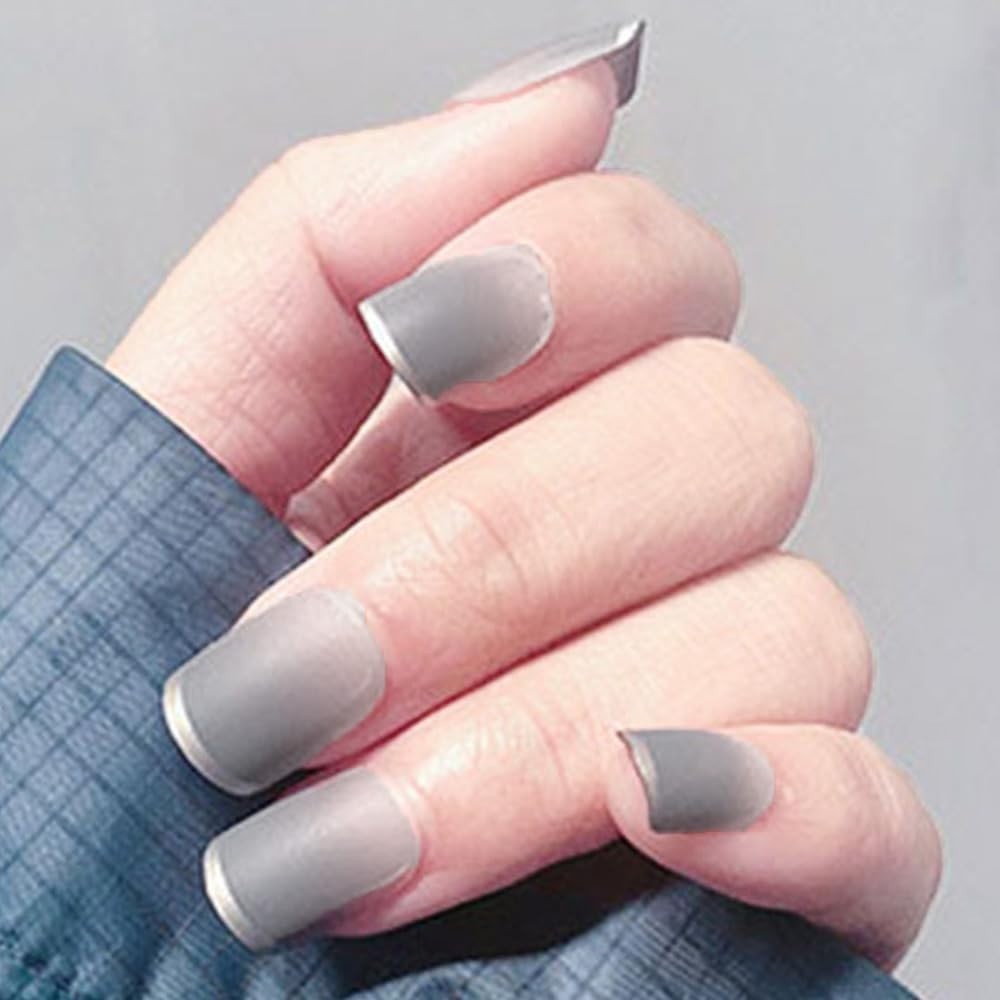 Secret Lives Matte Reusable Square Shape Translucent Grey Color 24 Nail Set