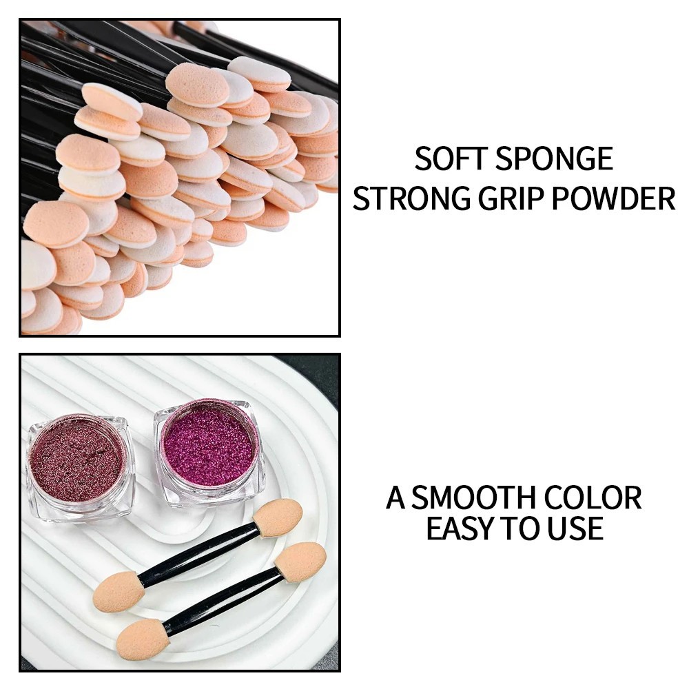 50PCS Nail Powder Sponge Brushes Double Sided Chrome Pigment Applicator