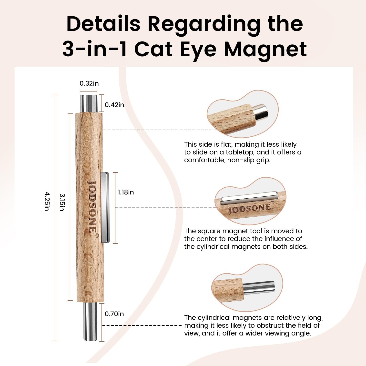 JODSONE 3-in-1 Cat Eye Magnet for Nails, Cylindrical & Square Magnets Brown